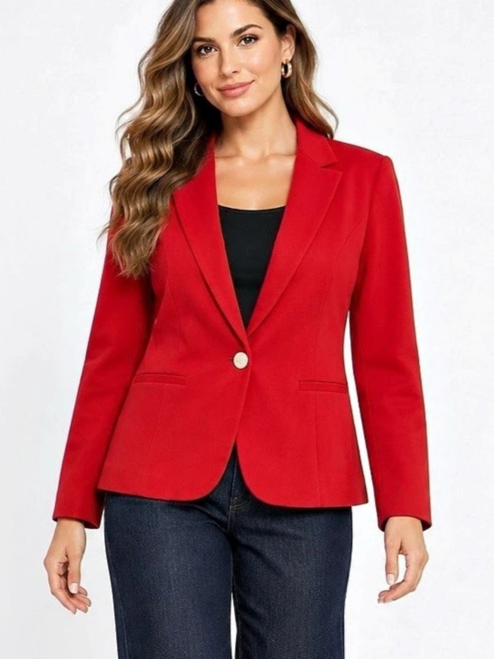 Kenneth Cole Select Red Knit Blazer Gold Button Women’s Large